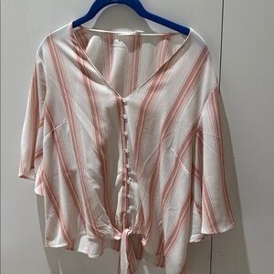 Lush Pink Tie Front Button Down Blouse